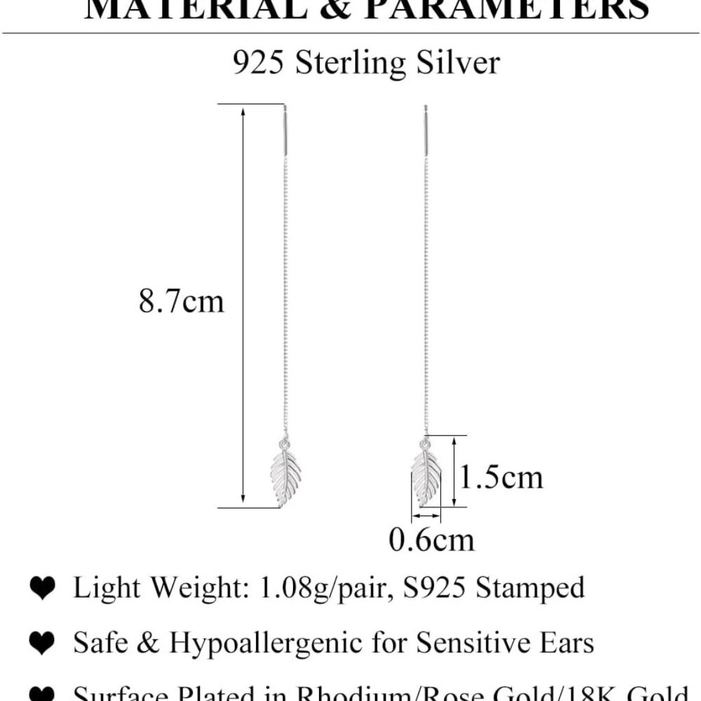 Solid 925 Sterling Silver Leaf Dangle Earrings Ch… - image 7